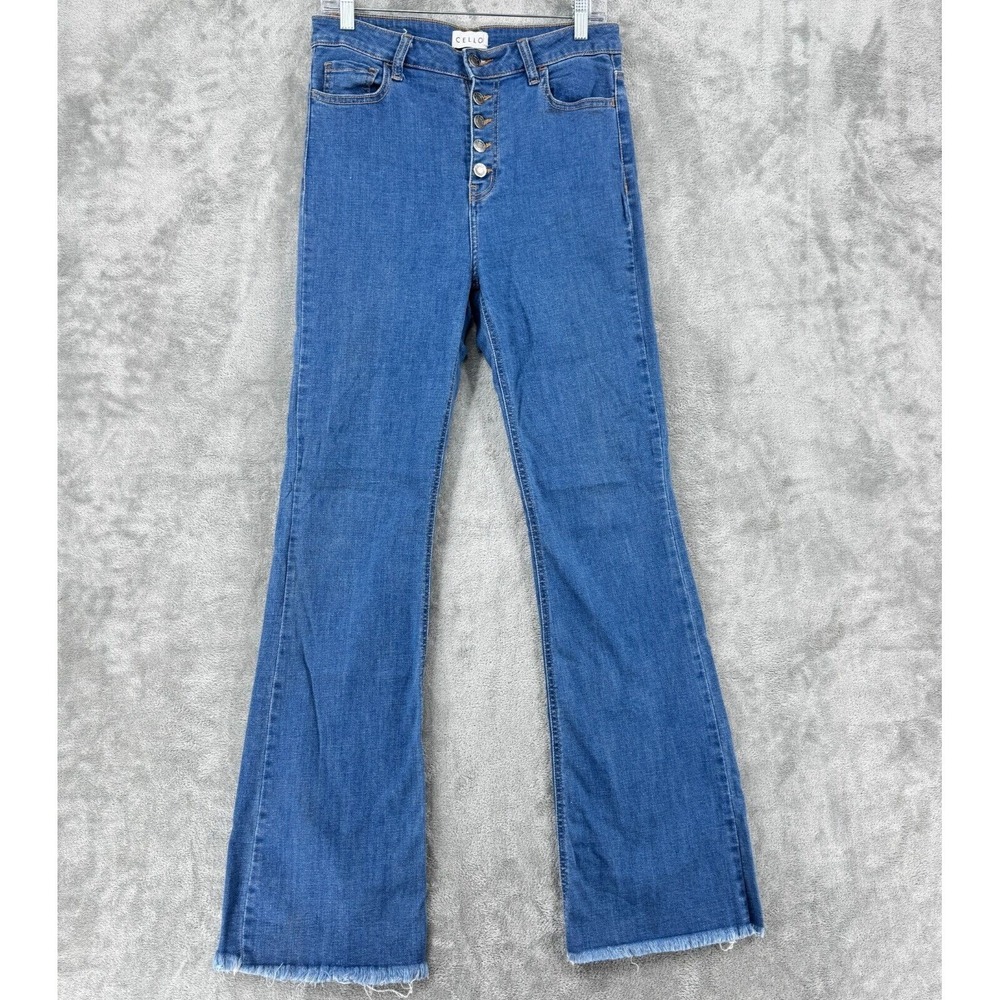 Cello Jeans Juniors 9 Flare Button Fly‎ Raw Hem Y2K 90s Stretch Denim Pockets